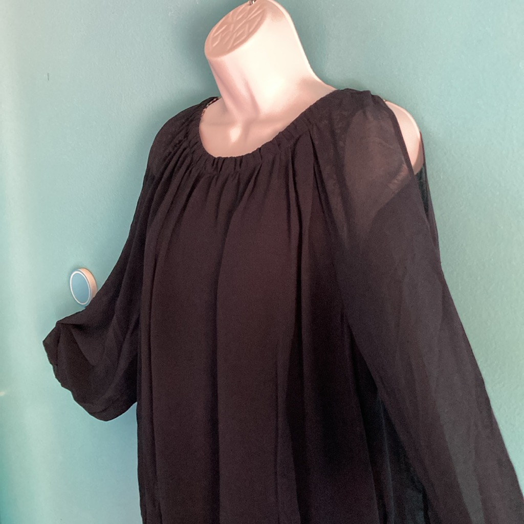 Marella Womens Size M Pullovernavy Blouse Sheer Sleeve With Shoulder Cut Outs